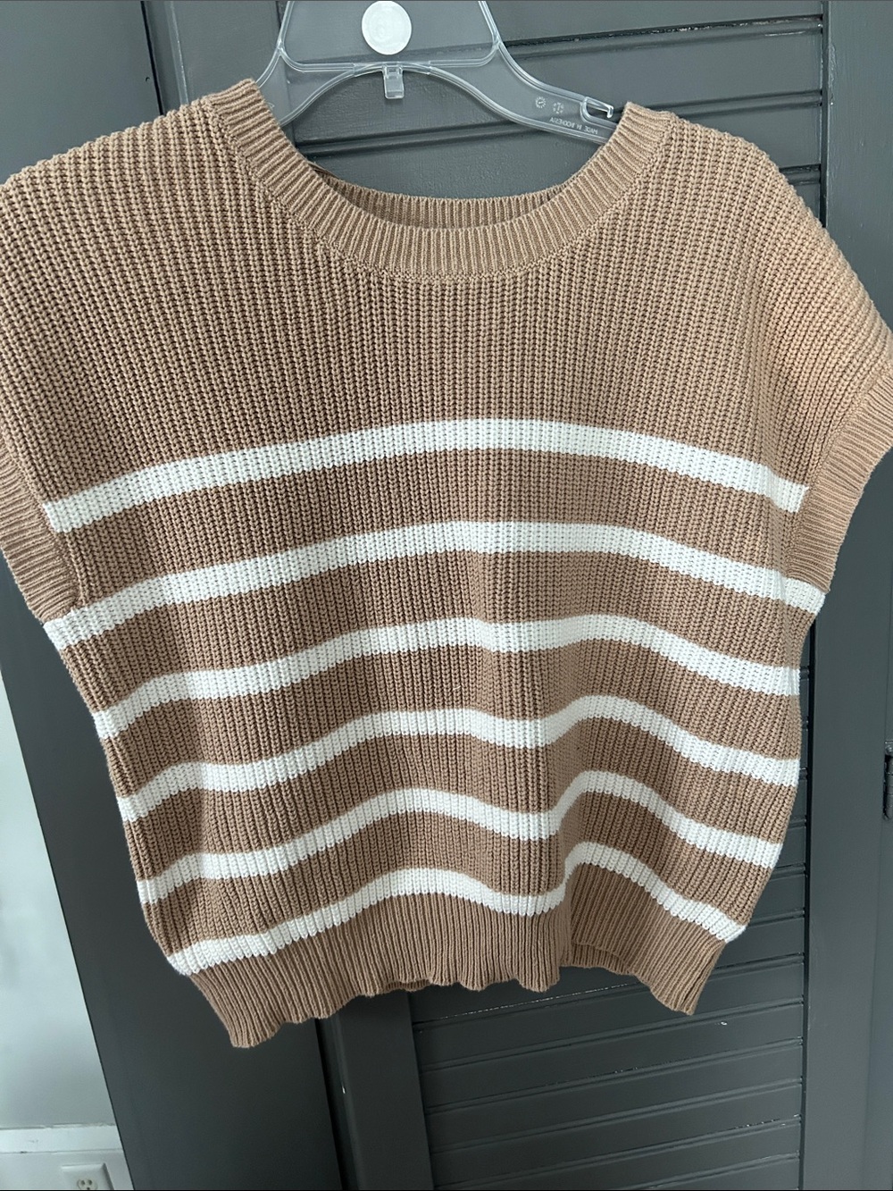 moon & madison Brown and White Striped Knit Sweater Vest